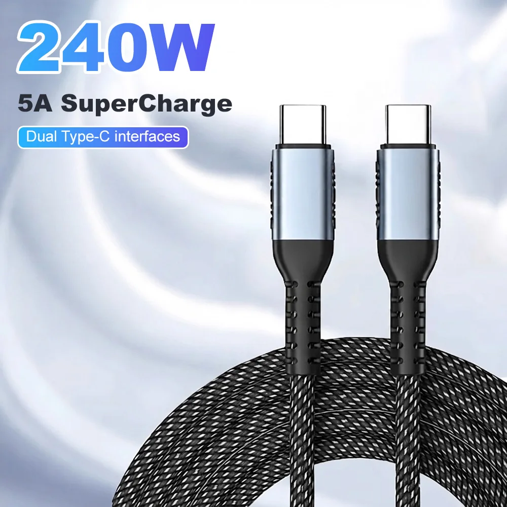 240W 5A SuperCharge Dual TypeC Interfaces Cable Braided Fast Charging Cord For Samsung Laptop Universal Durable Braided Flexible