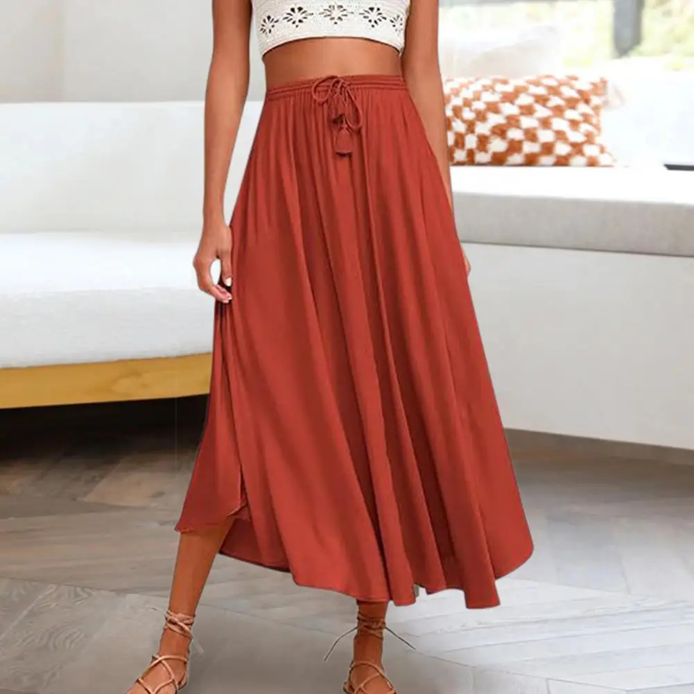 Vrouwen Hoge Taille Midi Rok Vloeiende Rok Flowy Zoom Midi Rok Met Verstelbaar Trekkoord Elegant Hoge Taille Dames Voor Elke