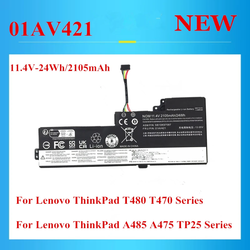 

11.4V-24Wh 01AV421 01AV419 01AV420 01AV489 SB10K97576 Laptop Battery For Lenovo ThinkPad T480 T470 A485 A475 TP25 Series