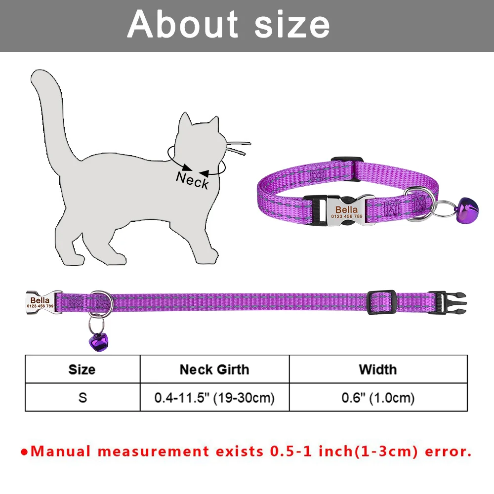 Personalized Pure Nylon Cat Collar Customized Buckle Engraved Collar Nameplate Name Adjustable Colorful Summer Free for S Cat