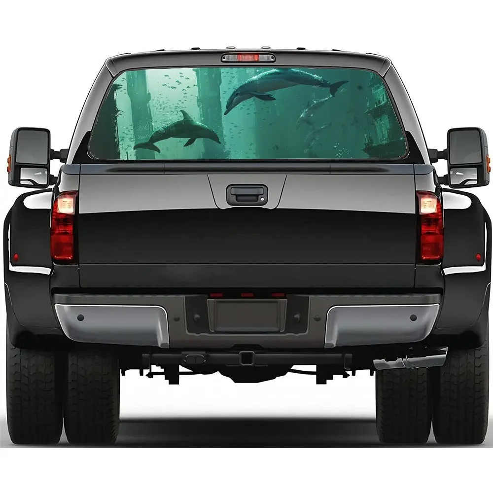 

Roaming Animal Dolphin Castle Car Rear Windshield Sticker Truck Window See Through Perforated Back Window Vinyl Decal Decoration