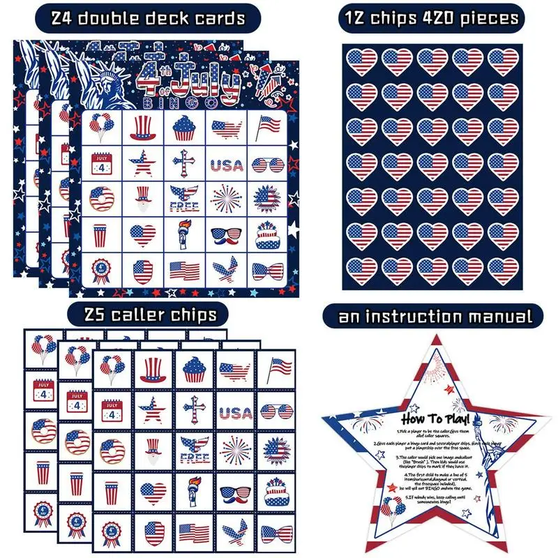 Bingo Card Game Independence Day Patriotic Bingo Game Funny Card Game Party Supplies Multiplayer Game For Kids & Adults