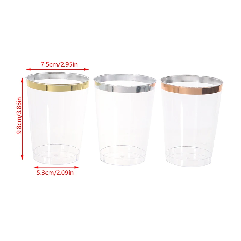 10pcs Transparent Plastic Rim Gold Rim Cup Golden Plastic Rim Cup 10oz Hard Disposable Cup Plastic Wine Party Wedding