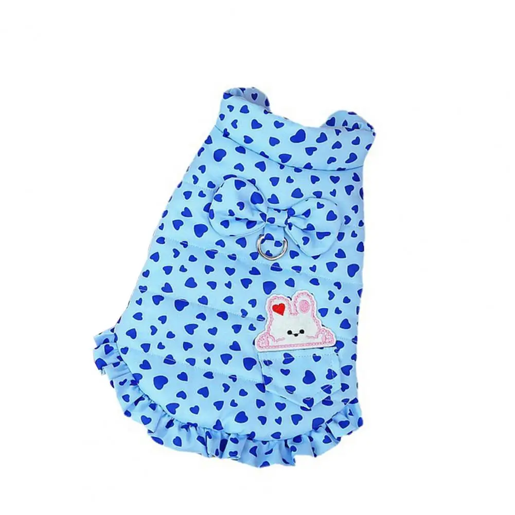 

Bow Decoration Dog Coat Pet Cotton Coat Stylish Waterproof Dog Coat with Heart Pattern Bow-tie Traction Ring Warm for Small