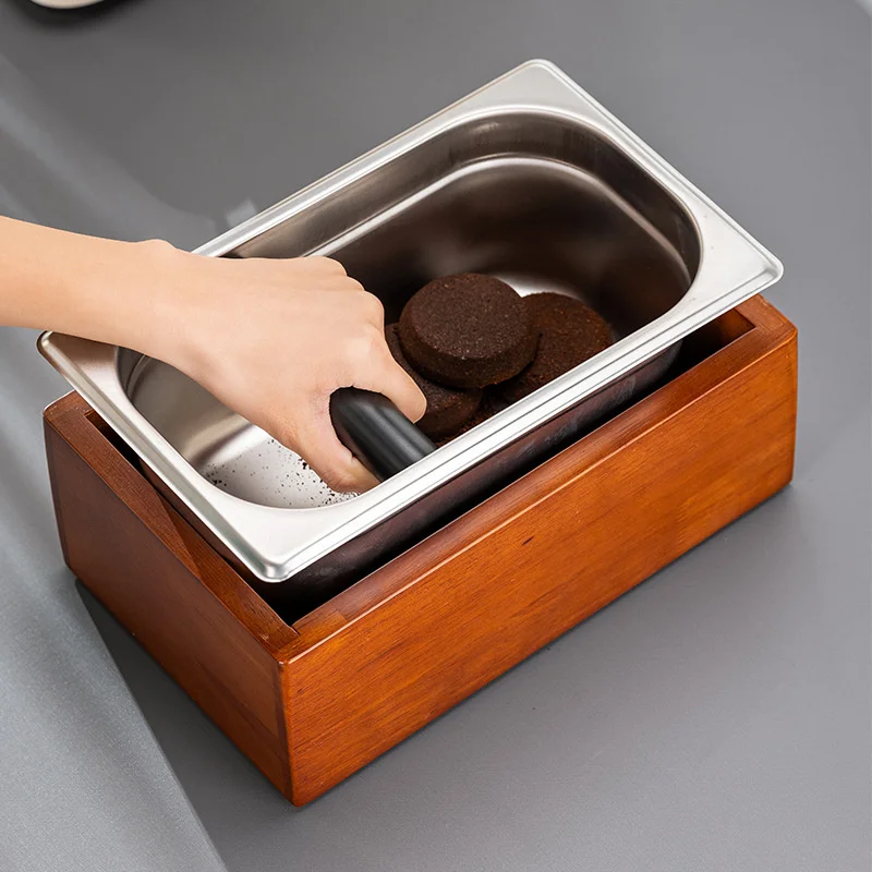 Wood Coffee Grind Knock Box Stainess Steel Espresso Grounds Container Anti Slip Coffee Grind Dump Bin Household Cafe Accessories