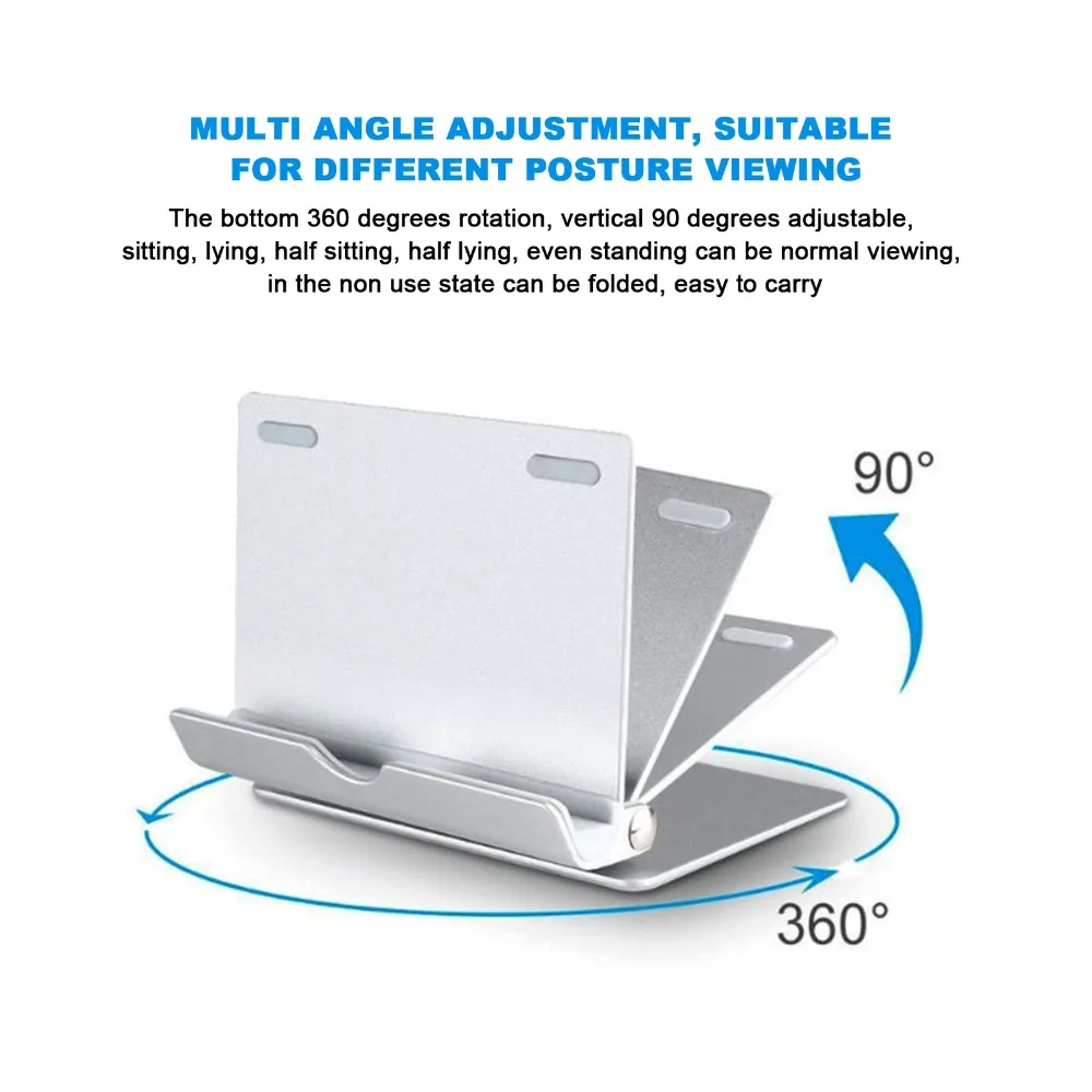 

360 Degree Rotation Adjustable Cell Phone Stand Aluminum Alloy Foldable Mobile Phone Holder Silver Portable