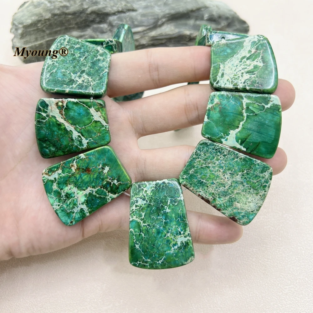 Sector Shape Mix Size Natural Green Imperial Jaspers Slice Stone Pendant Beads For DIY Jewelry Making