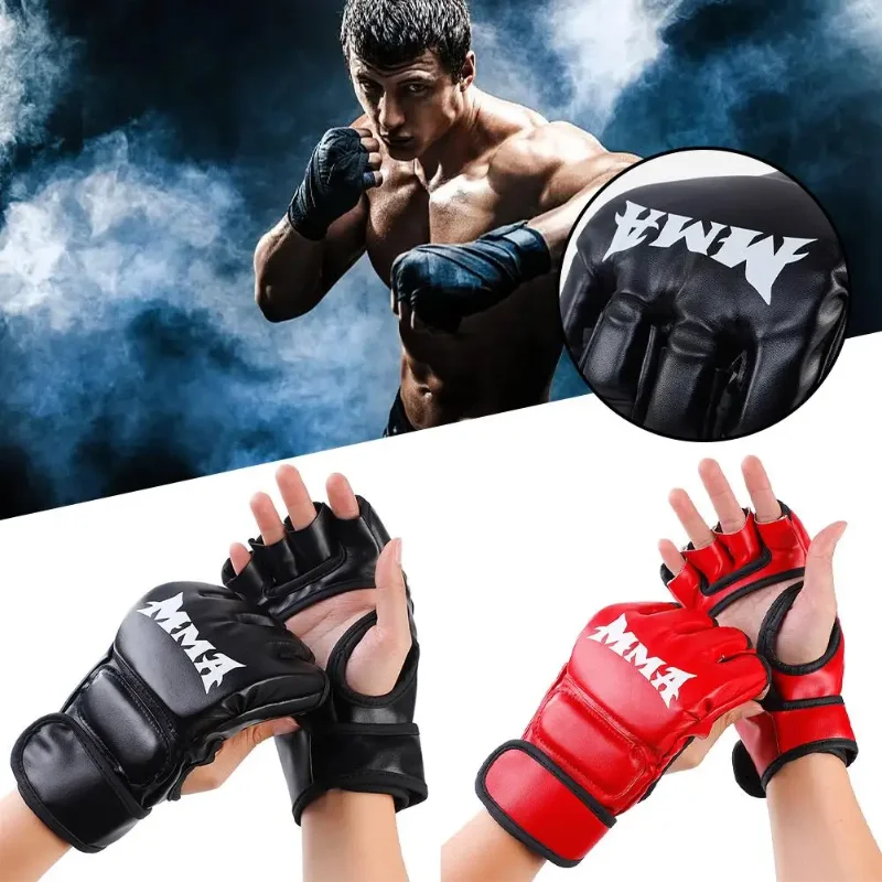 الملاكمة التدريب المهنية نصف اصبع بولي قفازات قفازات جلدية الكبار الرياضة الحرة القتال MMA Muay Sanda الملاكمة الرمل المفاصل قفازات