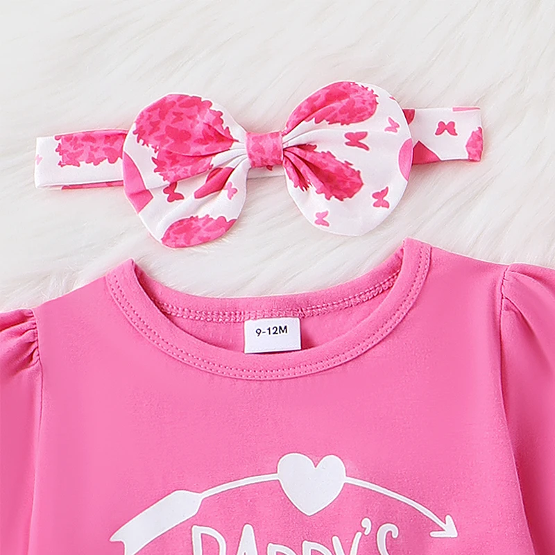 

Toddler Girls Valentine’s Day Dress Set Heart Print Ruffle Sleeve Top Tutu Skirt Bow Headband 3pcs Outfit Infant Clothes