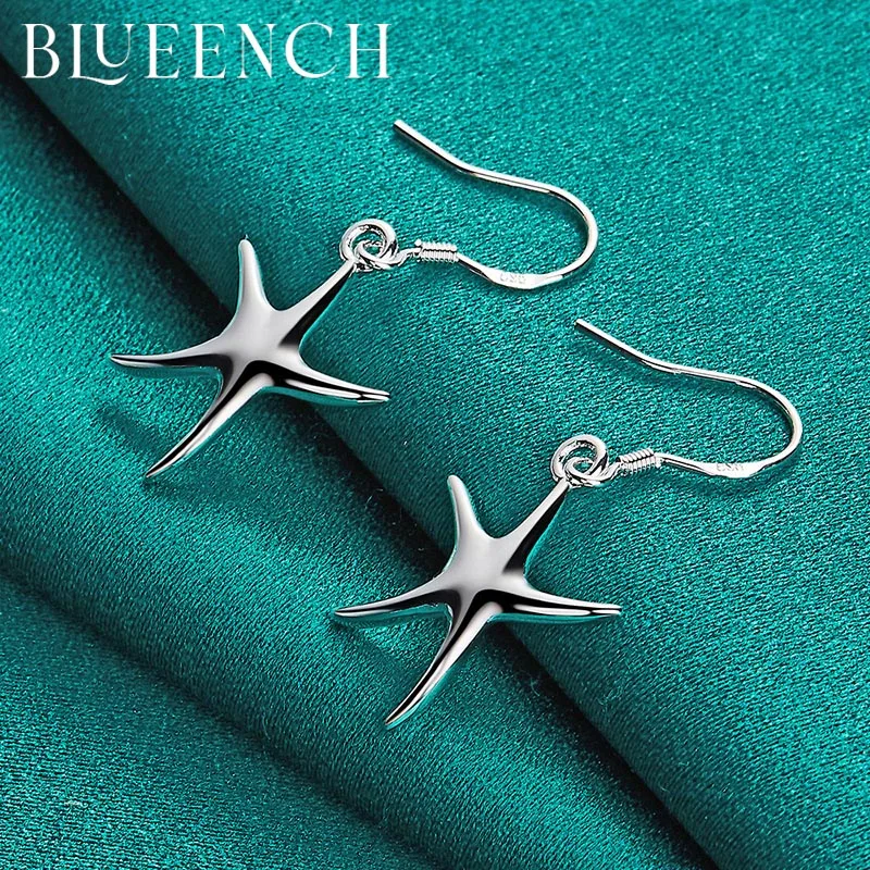 Blueench 925 Sterling Silver Pentagram Pendant Earrings for Women Engagement Wedding Party Cute Fashion Jewelry