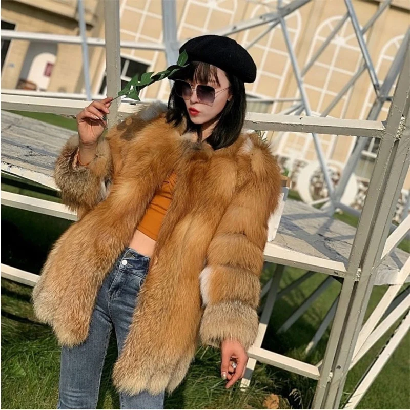 Women Luxury Real Fox Fur Jackets Wholesale Supply Fashion Design Ladies Winter Coats