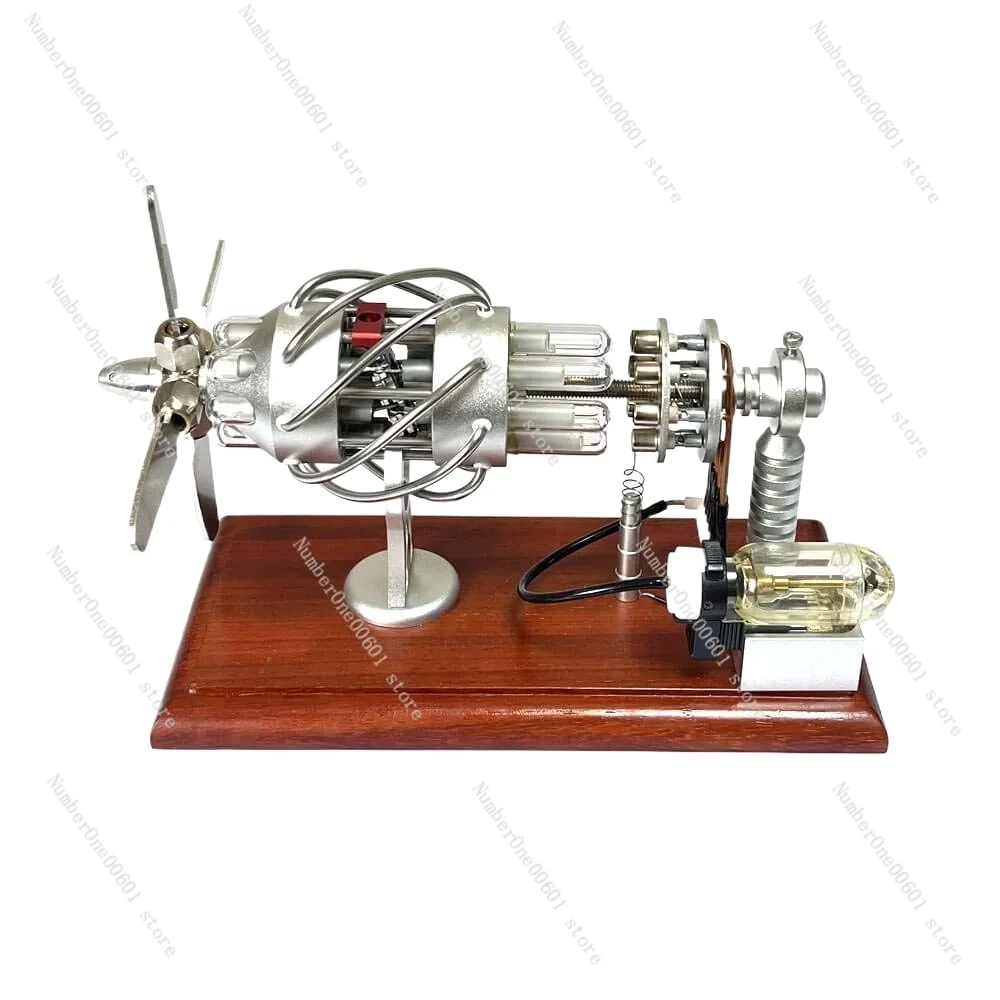 A 16 Cylinder Inclined Plate Engine Model That Burns Fuel Can Be Activated with A Glowing Desktop Ornament