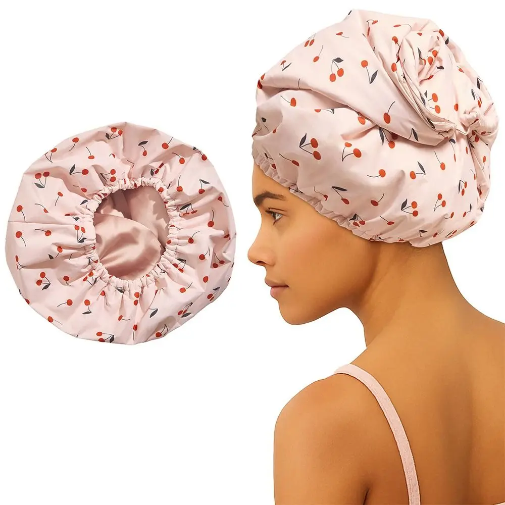 Three Layer Shower Cap Waterproof with Silk Lining Women Show Caps Elastic Band Large Shower Caps for Long Thick Hair Soft Bath
