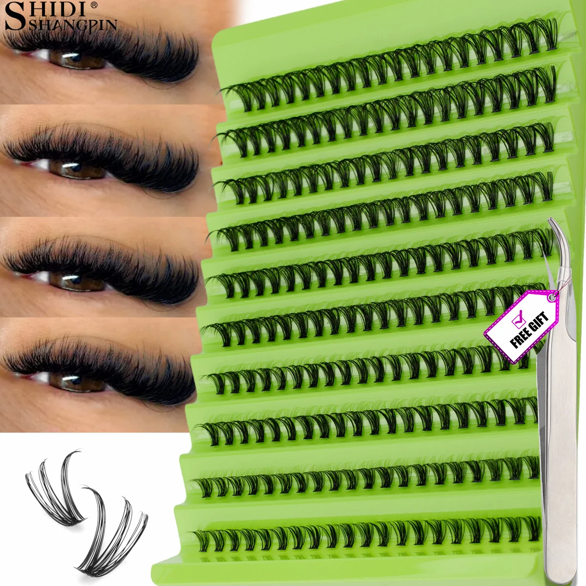 DIY クラスターまつげエクステンションキットボリュームふわふわナチュラル厚い偽ミンクセグメント化された個別まつげピンセットメイクアップツール