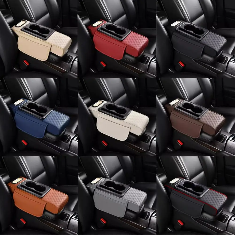 وسادة مسند ذراع لوحدة التحكم المركزية للسيارة مع حامل أكواب وحامل هاتف، وسادة حماية مسند الذراع من الجلد المقاوم للماء للسيارة Inte U4Y8 #5