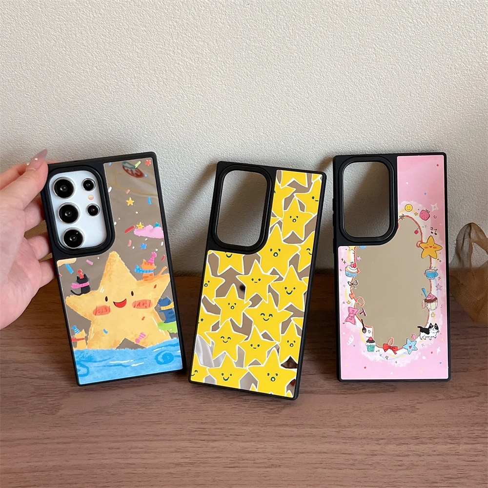 

Happy Star Phone Case For Samsung Galaxy S25 S24 S23 Ultra Plus Hard Back Shockproof Mirror Case
