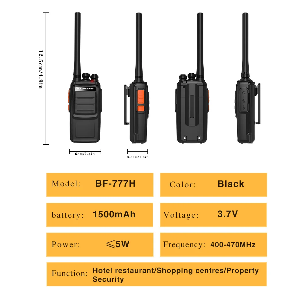 Baofeng – walkie-talkie BF-777H BF777hUHF 5W 400-470MHz, Radio bidirectionnelle USB, Radio amateur, émetteur-récepteur Hf, talkie-walkie portable, 2 pièces