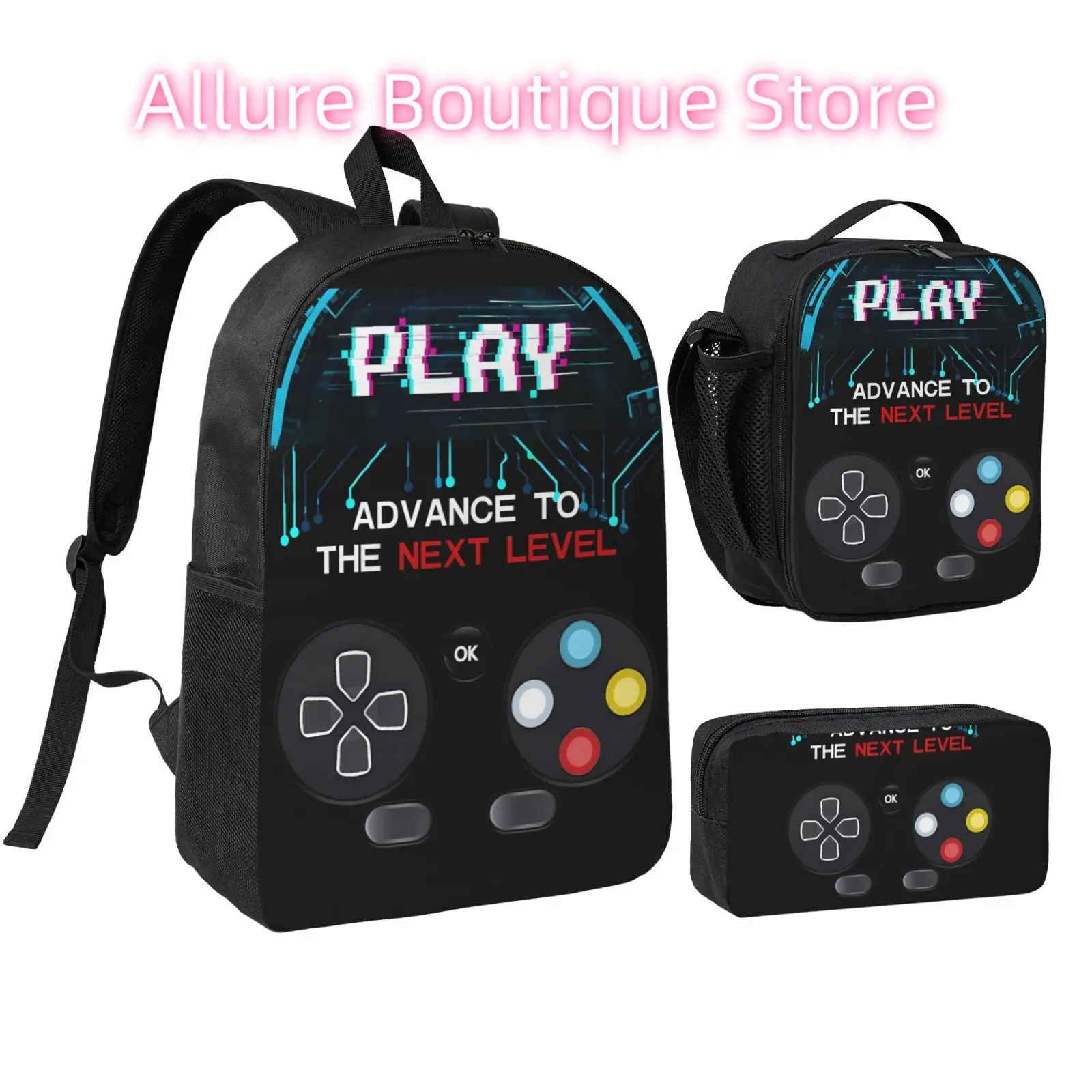 

Video Game Backpack Student Boys Girls BookBag School Bag Laptop Shoulder Bags 3ps Insulated Lunch Bag Pencil Case