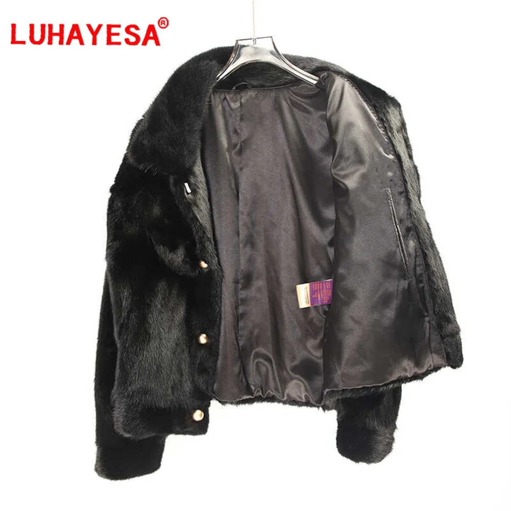 2024 Women Luxury Mink Fur Jacket Black Full Pelt Top Quality Real Mink Fur Clothing