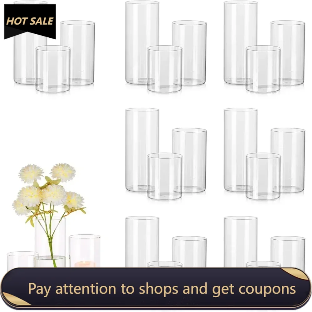 

Glass Cylinder Vases Set of 24, Tall Clear Vase for Centerpieces, Glass Hurricane Candle Holders for Pillar or Floating Candles