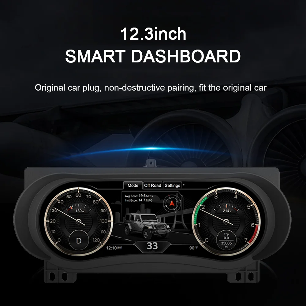 

12.3 Inch Digital Cluster Odometer Screen For Jeep Wrangler 2018-2023 Virtual Cockpit Speed Meter Car Dashboard Instrument