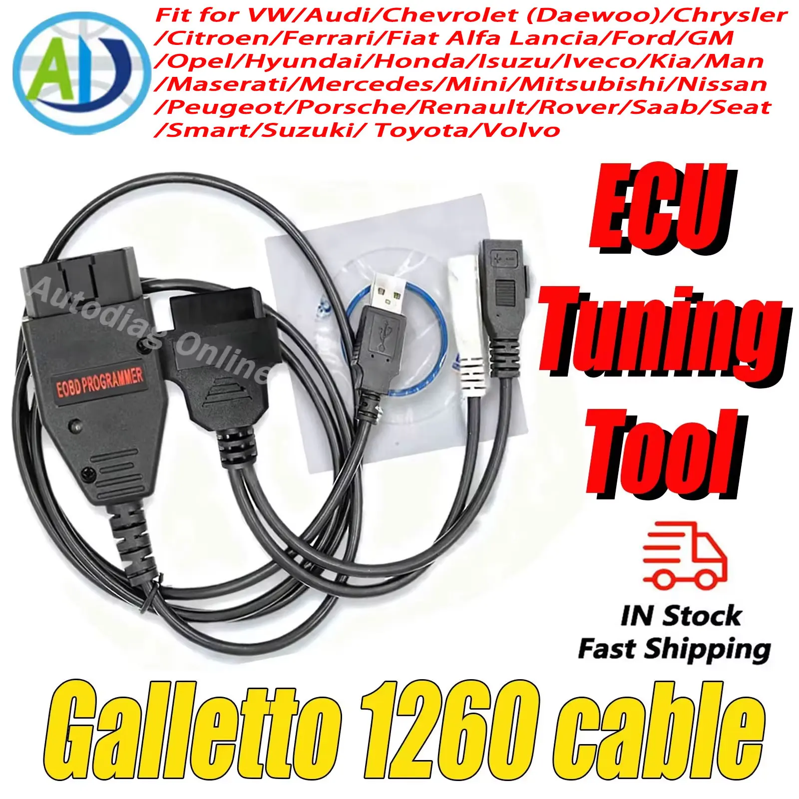 Escáner de interfaz OBD2 para VW/Audi/Chrysler Galletto 1260, cable de herramienta de ajuste de ECU, FTDI FT232RL, programador de ECU para coche, lectura y escritura, escaneo USB