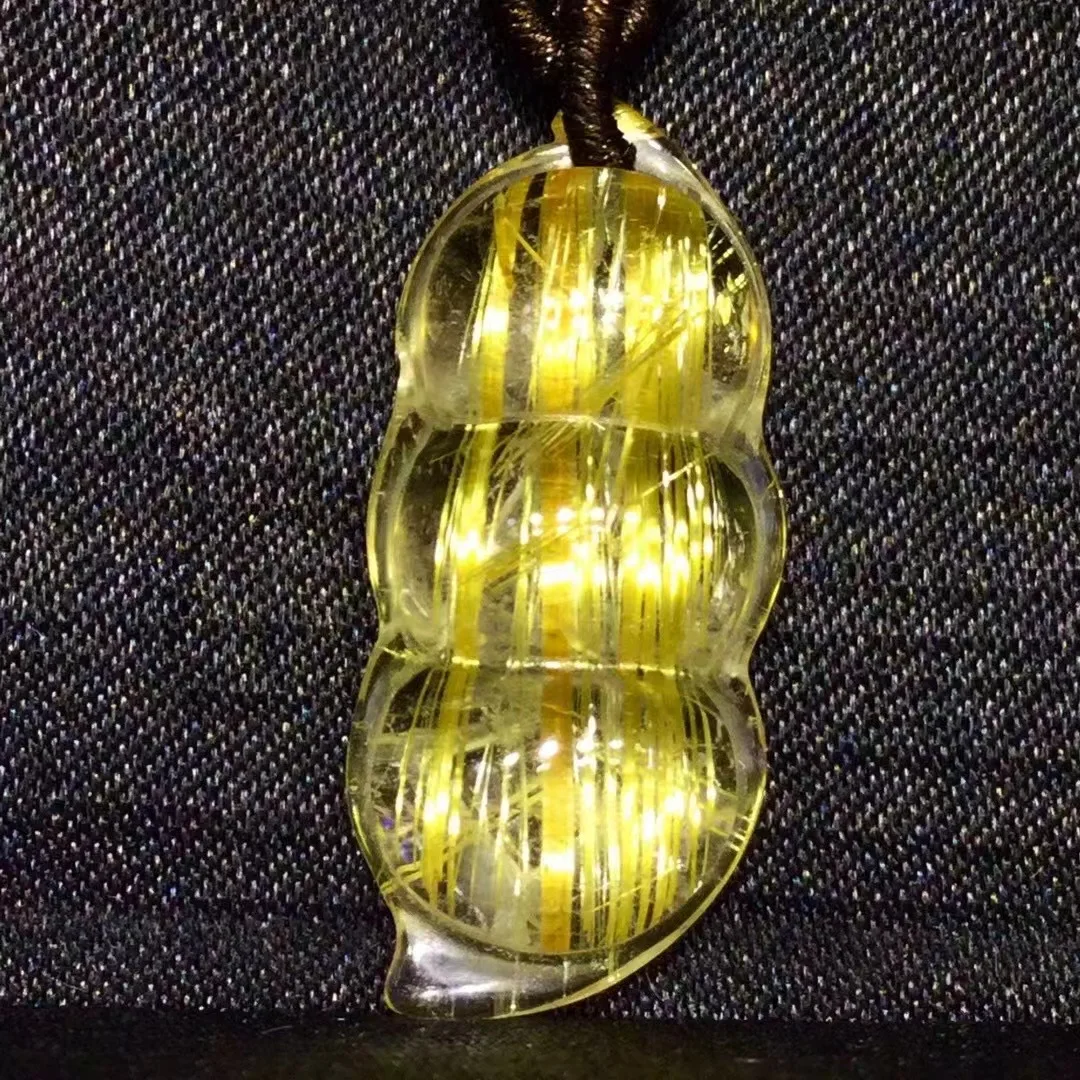 

Подвеска из натурального золота с рутилированным кварцем, ювелирные изделия, резной боб 28*12,5*6,5 мм, бочонок для мужчин и женщин, Бразилия AAAAAAA