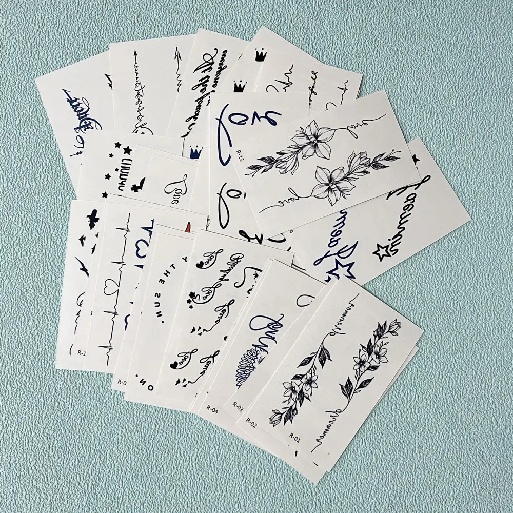 30 Sheets Hand Tattoo Love Flower Note Letter Black Small Design Temporary Tattoo Stickers for Men Women Waterproof Fake Tattoo