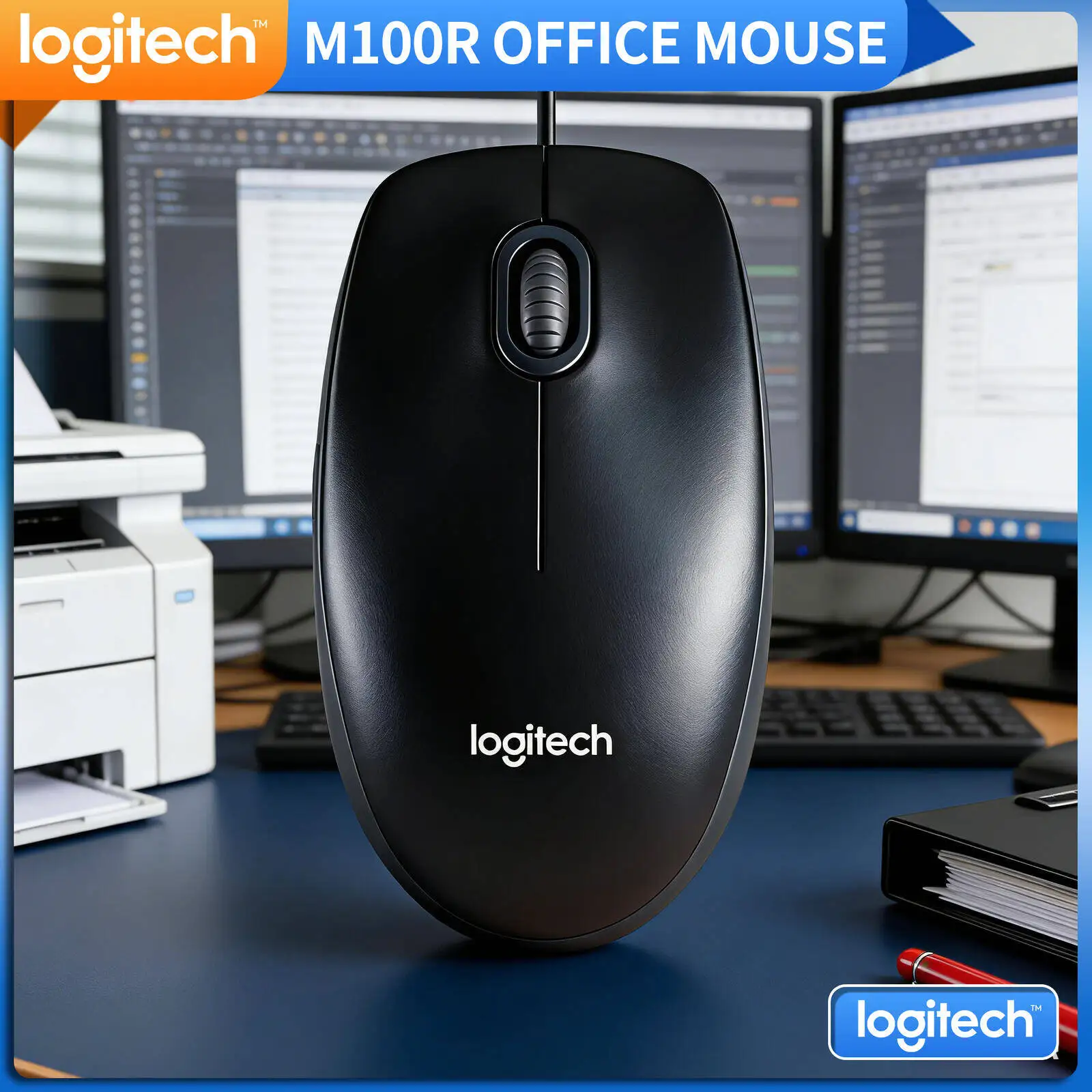 

Logitech M100R USB Wired Mouse 1000DPI Optical Sensor Ergonomic Design 3-Button Scroll for Office Home School Daily Use