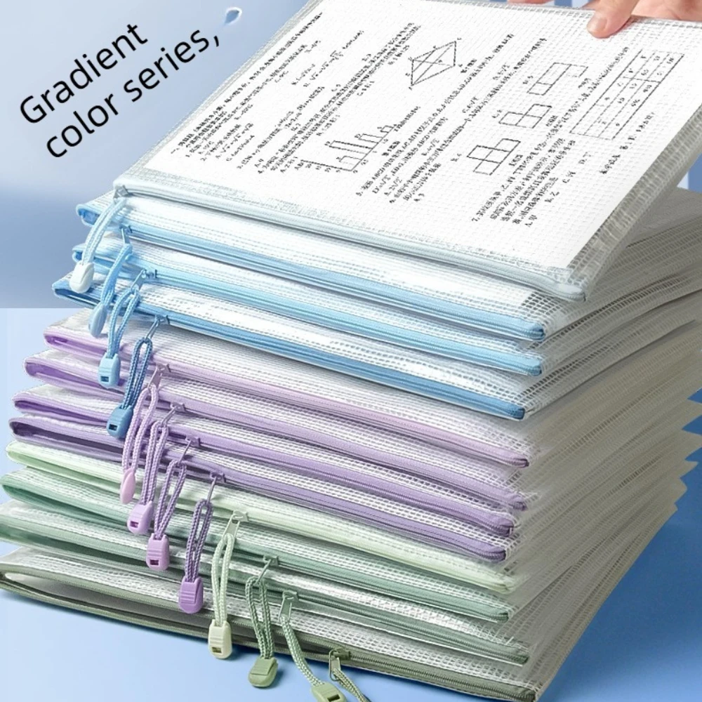 Transparent Mesh Zipper File Pouch A4 Paper Storage Pouch Transparent Pocket Folders Test Paper Mesh File Bag Stationery Bag