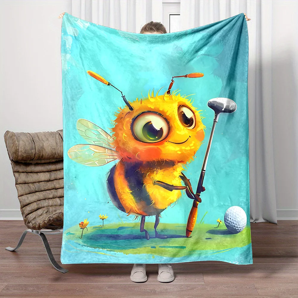 Golf club with a little bee pattern Flannel printed blanket suitable for all seasons suitable for living room office sofa travel