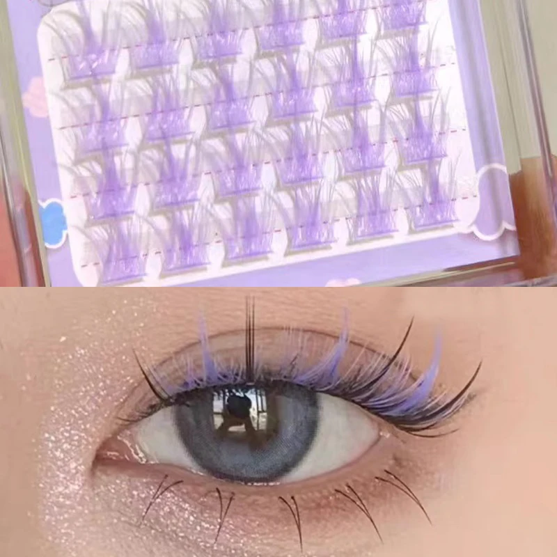 Cluster Colorful Individual Lashes Extension Natural Faux Mink Eyelashes 3D Cluster Blue Purple False Eyelash Extension Makeup