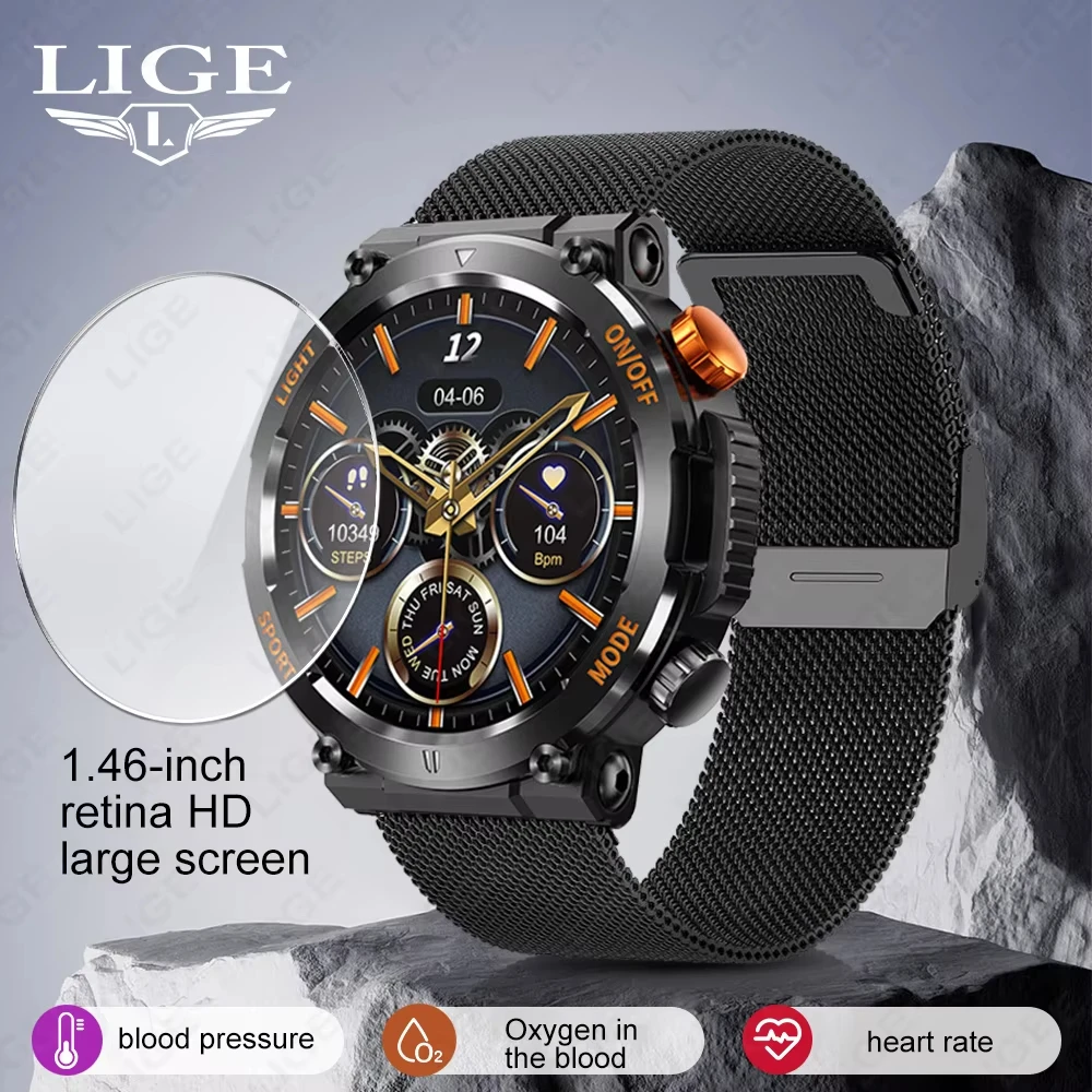 LIGE New Men Smart Watch Compass LED Flashlight Calories Military Outdoor Sport Fitness Watch Man Wireless Call Smartwatch 2024