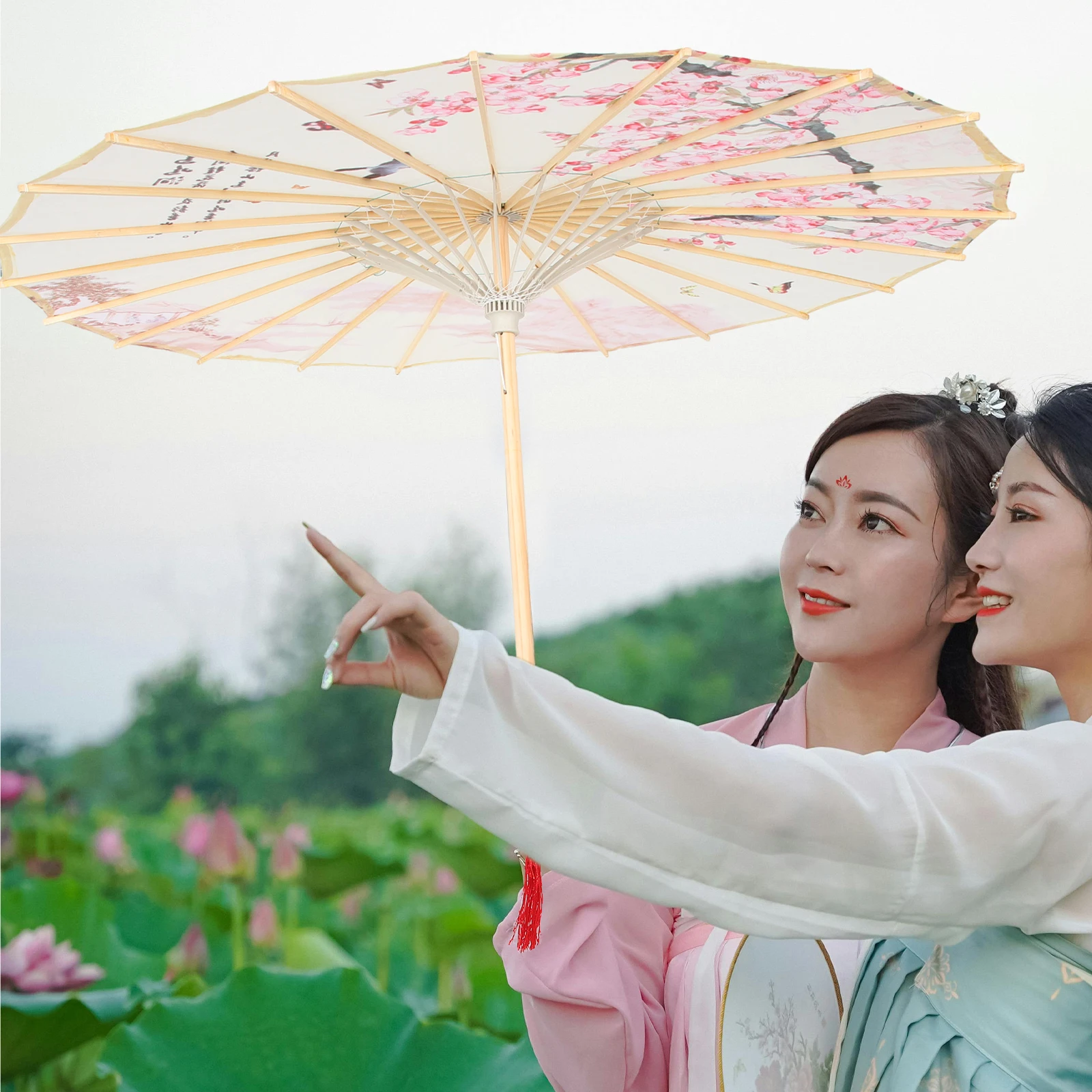 

Chinese Vintage Printed Portable Dance Performance Umbrella Decorative Stage Photo Prop Delicate Retro Handheld Costume Oil