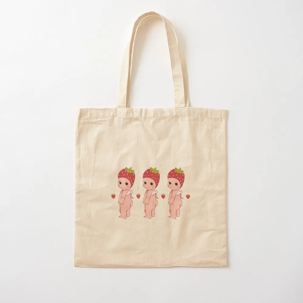 

Three Strawberry Cherubs Strawberry Sonny Angel Inspired Tote Bag female bag men's screen Canvas