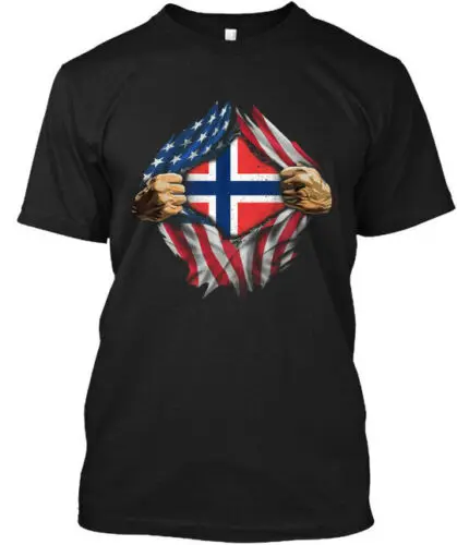 

America Norway Flag T-Shirt Made in the USA Size S to 5XL