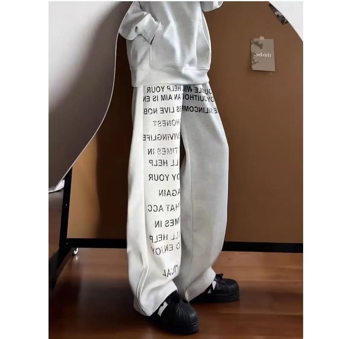 빈티지 레터 프린트 와이드 레그 팬츠 스트리트웨어 루즈 배기 스웨트팬츠 힙합 캐주얼 오버사이즈 바지 레트로 Y2K 감성