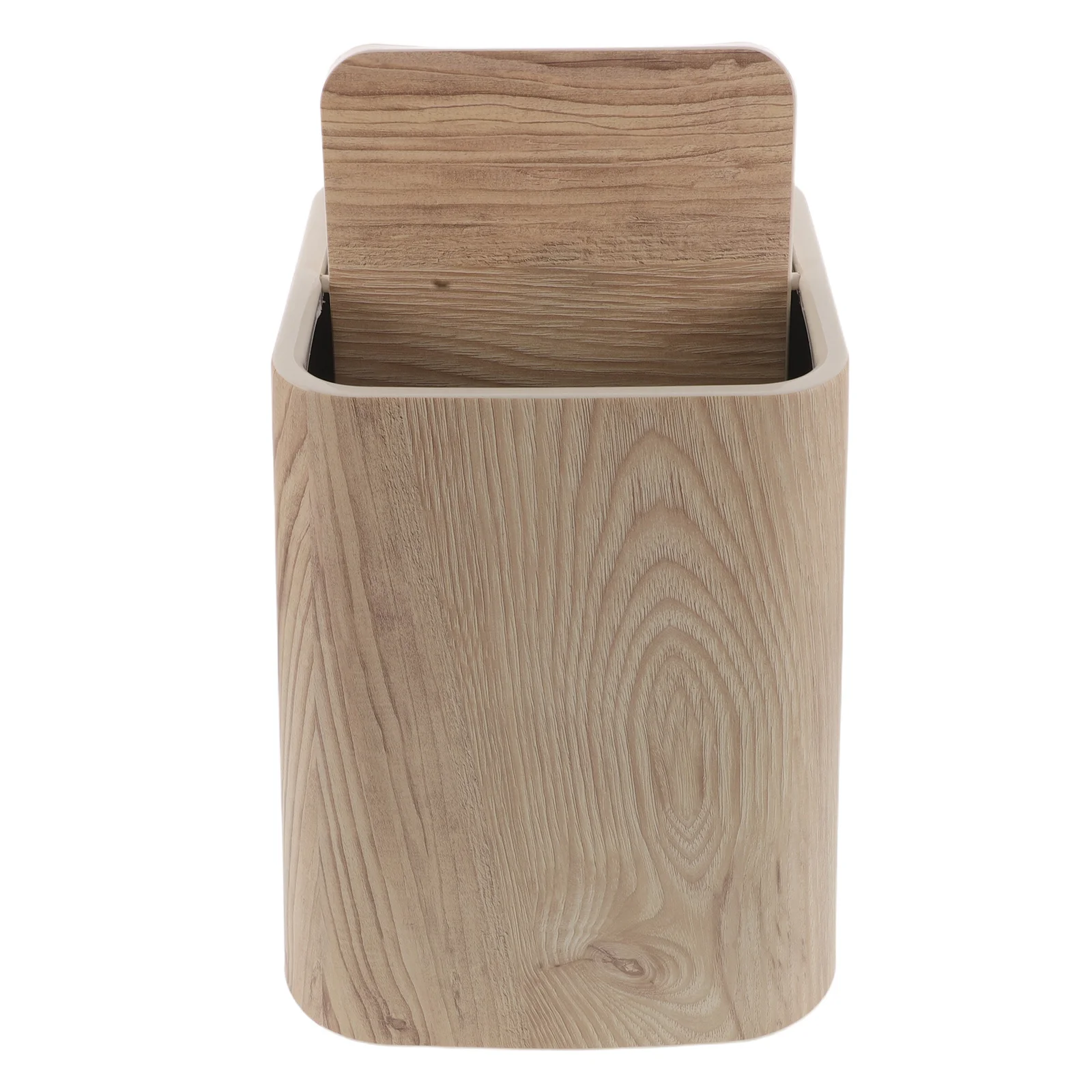 

8.5L Wood Grain Garbage Can Lid Retro Trash Bin Waste Basket Aesthetic Bathroom Bedroom Office Living Room Waste Bin Wood