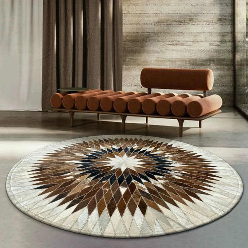 

Piano Mat Retro Round Carpet For Living Room Home Cowhide Rugs For Bedroom Modern Design Office Sofa Coffee Table Floor Mats