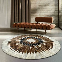 Piano Mat Retro Round Carpet For Living Room Home Cowhide Rugs For Bedroom Modern Design Office Sofa Coffee Table Floor Mats