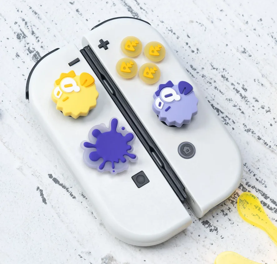 Cute Squid Silicone Soft D-pad Cross Button ABXY Key Sticker Skin Case For Switch Oled NS Joy-con Thumb Stick Grip Cap Cover