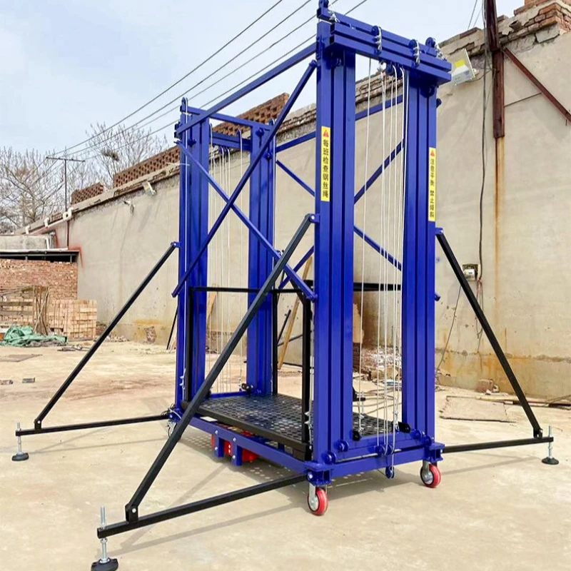 Draagbare elektrische telescopische hefsteiger stalen frame automatisch platform met staalkabelband geschikt voor magazijnwagen