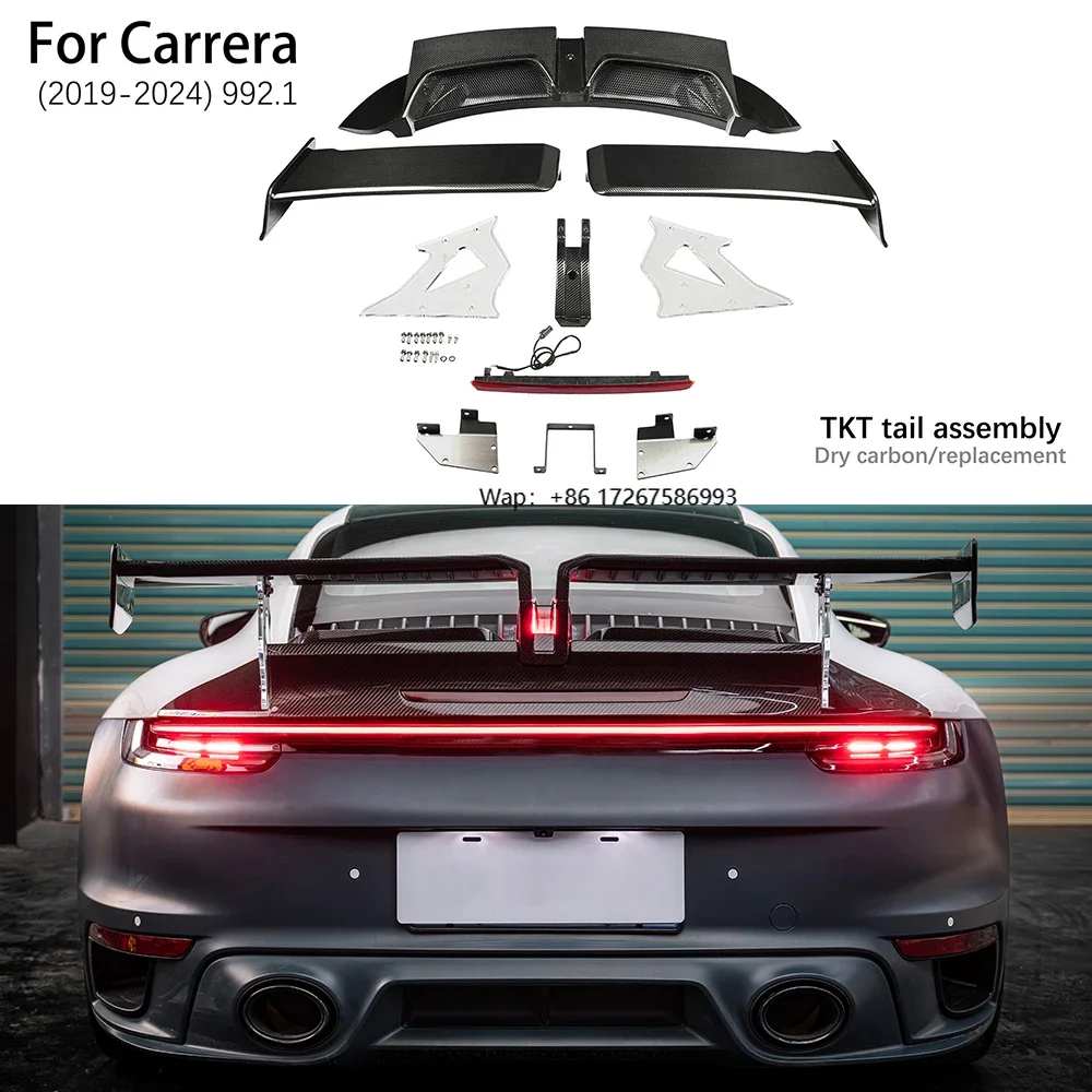 Alerón Trasero de Fibra de Carbono Seca Universal para Autos, Compatible con Porsche Carrera 992 2019-2024, Actualización a Techart 16000
