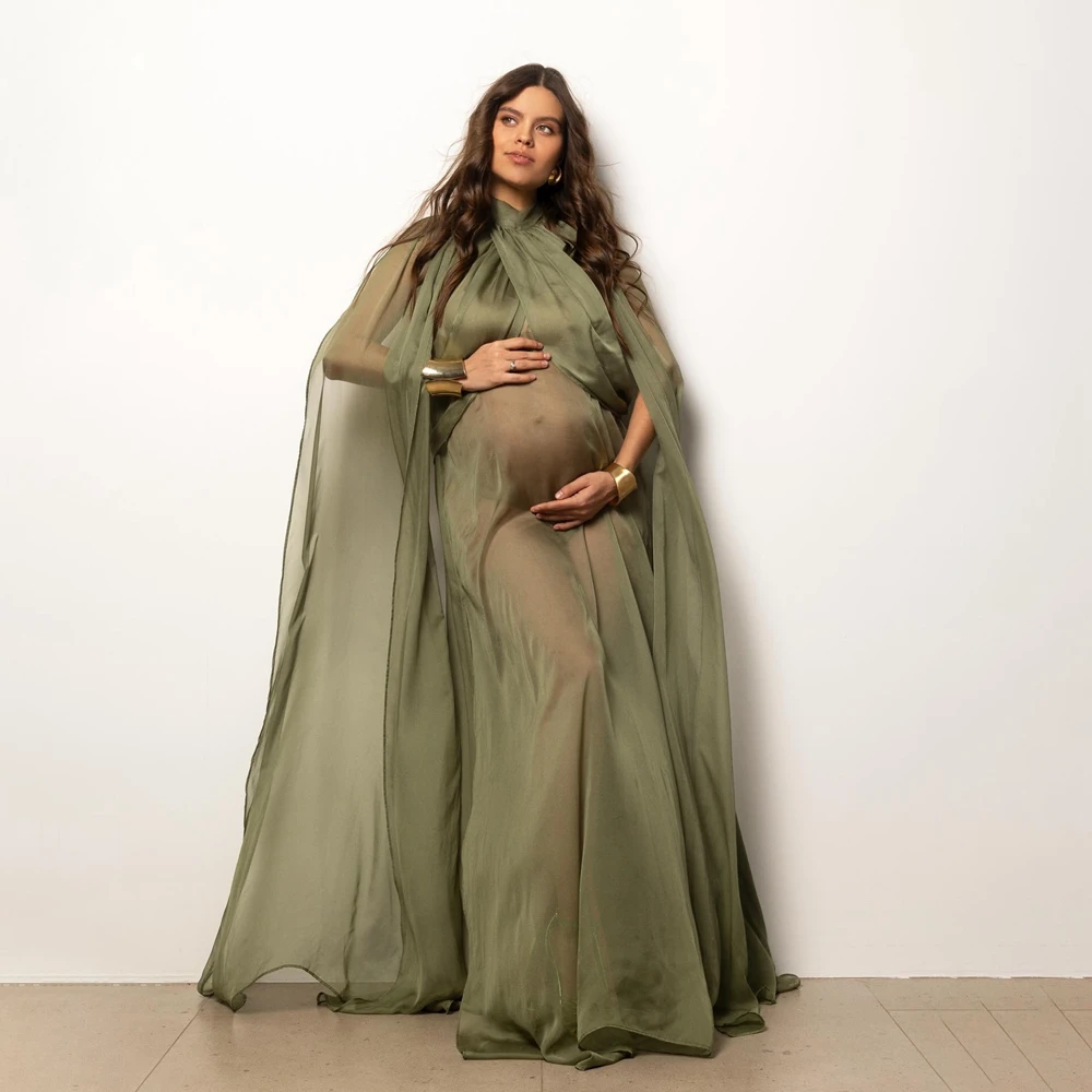 robe-de-maternite-a-col-montant-et-nœud-tenue-de-photographie-de-grossesse-elegante-et-fluide-pour-seance-photo-de-grossesse