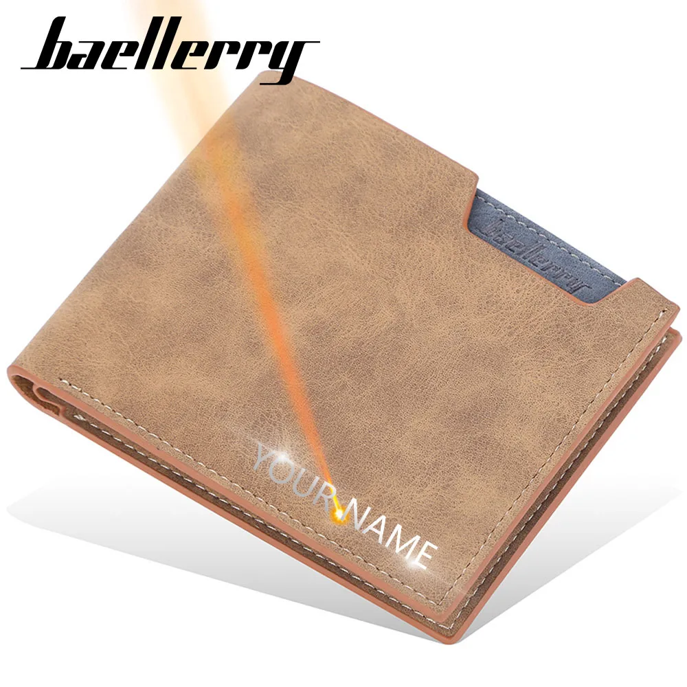 

Baellerry Men Wallets Short Name Engraving Card Holder Classic Male Wallet Simple Photo Holder Name Engraved Brand Men Cartera