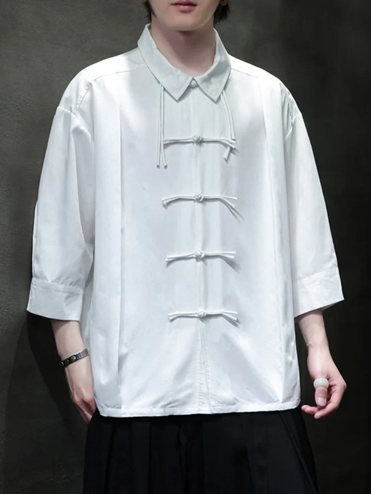 

Loose Fit Men's irt Button up ort Sve Seven Quarter Sve Chinese Sle Faion Outerwear Breathable Summer irt