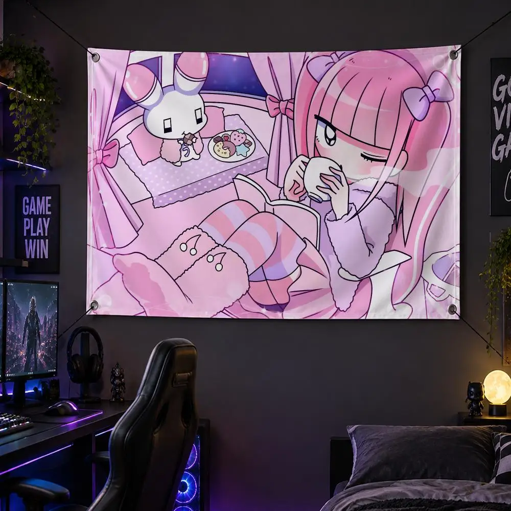 Character Japanese Cute Art Stylish M-Menhera Chan Flags Banner Decor for Bedroom,Garden,Party,Club,Gaming Room,Garage Fan Gift