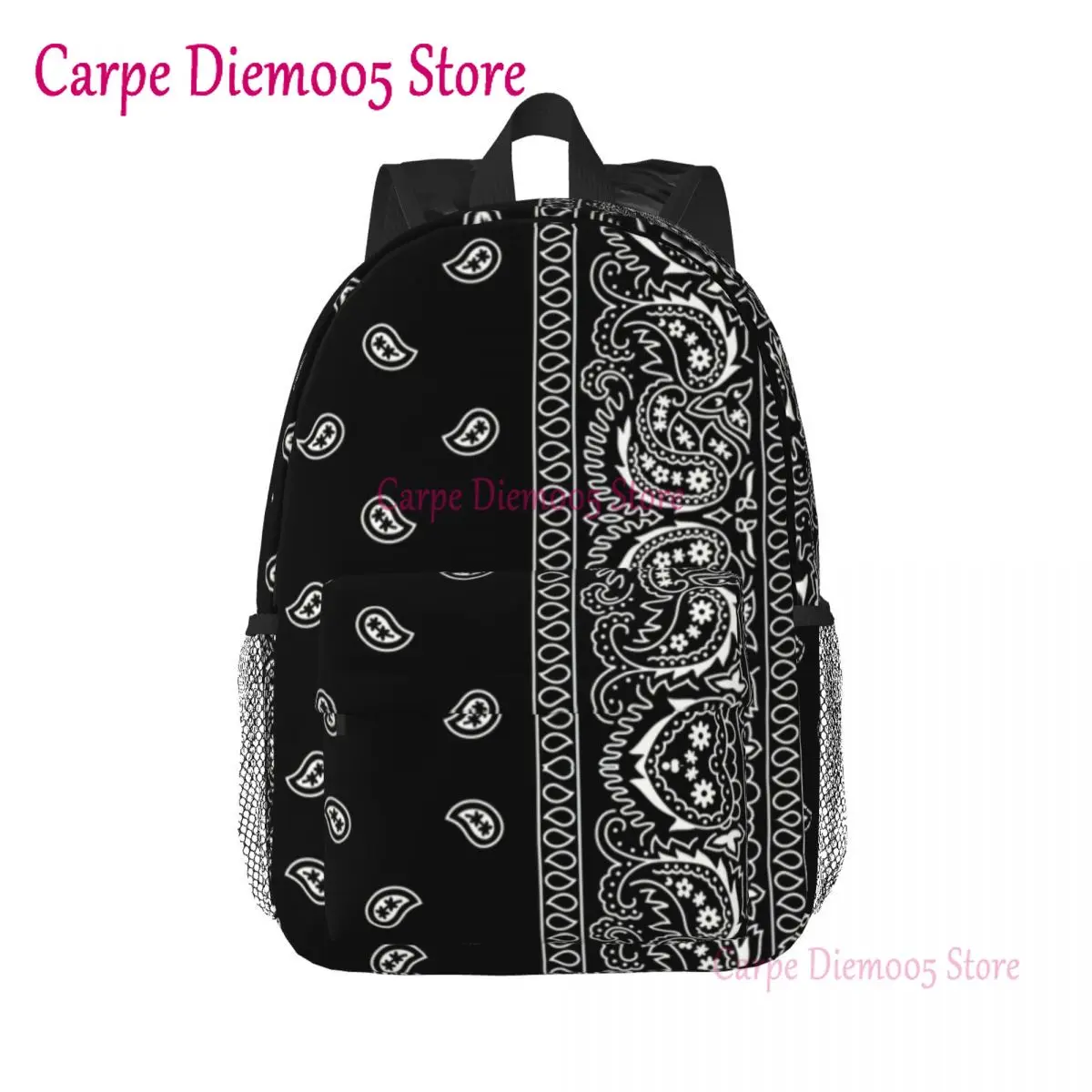 

Black White Paisley Chicano Bandana Style Laptop Backpack Women Men Basic Bookbag for School College Student Bag