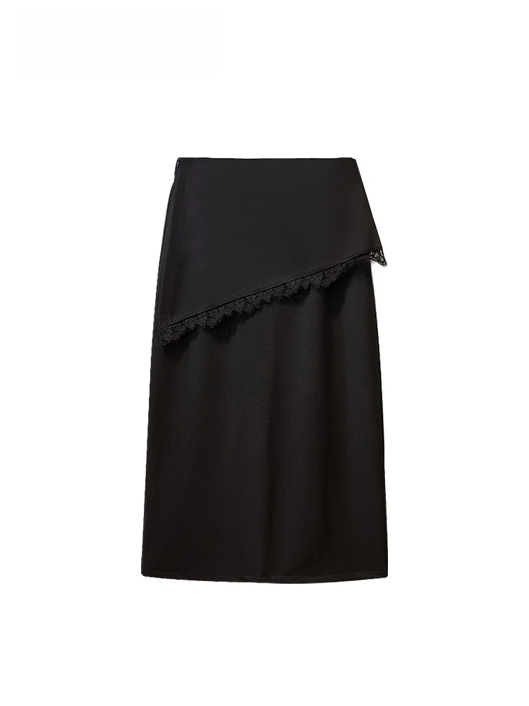 

High Waist A-Line Skirt Women's Summer New plus Size Lace Trimmed Fake Two-Piece Skirts Polyester Fiber Straight Body Type