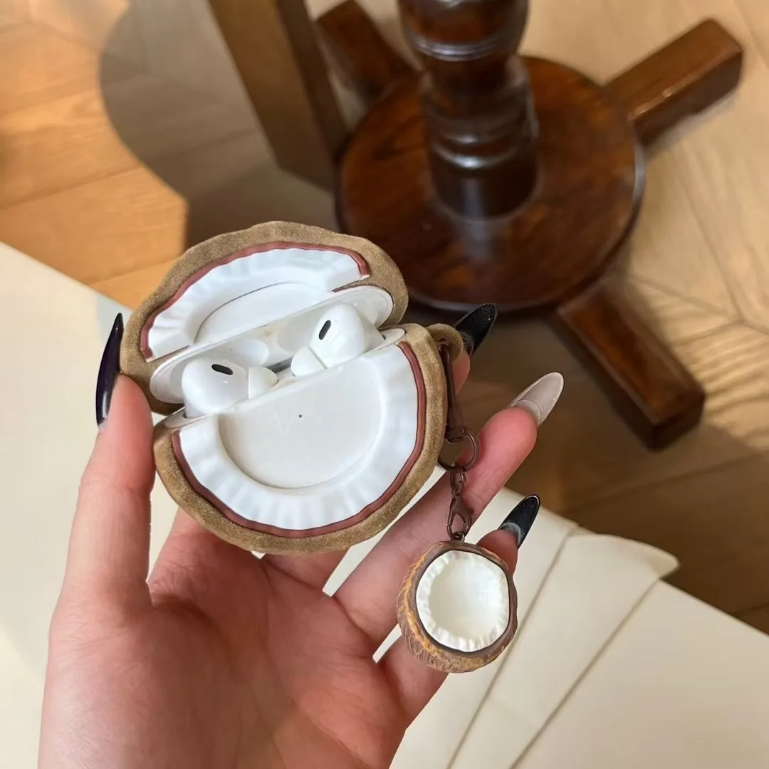 

Милый бархатный текстурированный кокосовый чехол для наушников Apple Airpods 4 3 2 Pro с очаровательными силиконовыми чехлами для гарнитуры Airpod Pro2 Funda